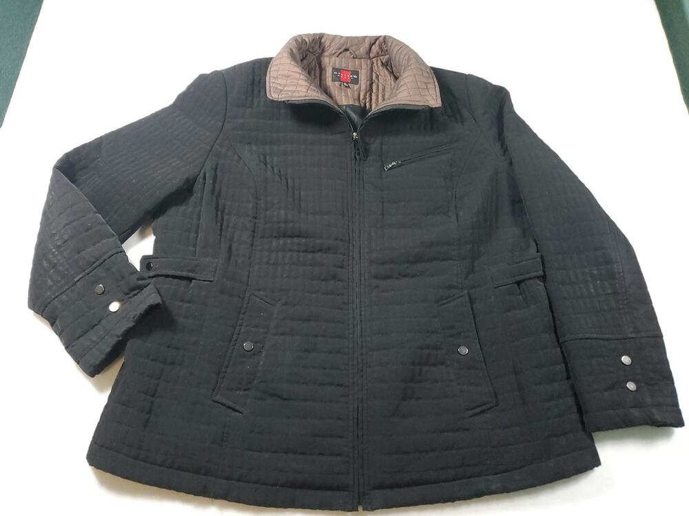 Gallery Women's Quilted Black Jacket Pockets Beige Lined Coat 1X
